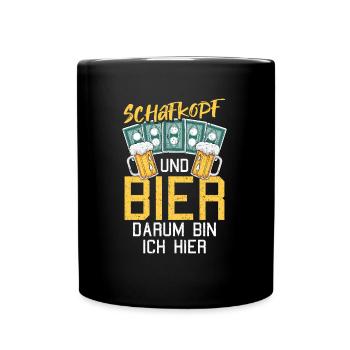 Schafkopf und Bier Kartenspiel Schafkopfen - Tasse einfarbig - Schwarz - Vorne