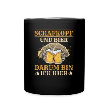 Schafkopf und Bier Kartenspiel Schafkopfen - Tasse einfarbig - Schwarz - Vorne