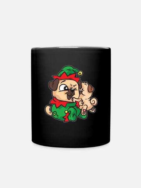 Elf Mops kuscheln Weihnachtskleid - Tasse einfarbig - Schwarz