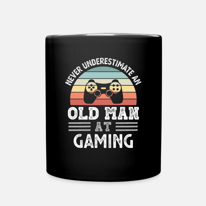 Old Man at Gaming Fête des Pères Drôle Cadeau - Mug uni - noir