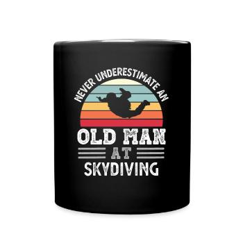 Old Man at Skydiving Fathers Day Funny Gift - Full Colour Mug - black - Front