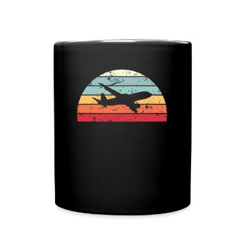 Retro-Flugzeug Spotting Sunset Vintage Flugzeug Sunrise - Tasse einfarbig - Schwarz - Vorne
