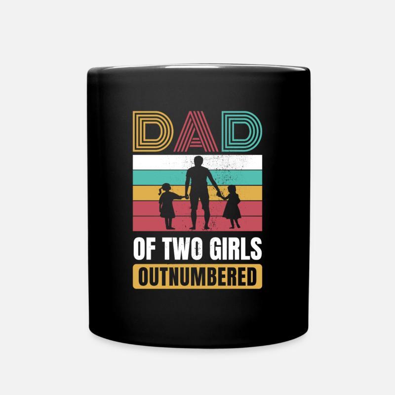 Retro-Vater von zwei Mädchen zahlenmäßig überlegen Vatertag - Tasse einfarbig - Schwarz