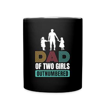 Dad of 2 Girls Outnumbered Fathers Day Retro - Full Colour Mug - black - Front