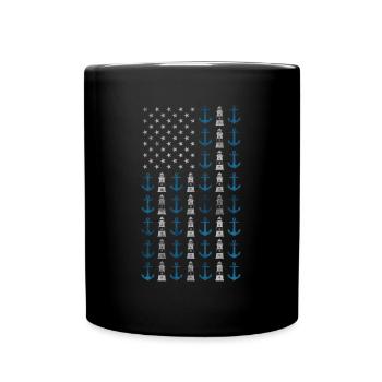 Boating American Flag 4th of July Anchor USA - Full Colour Mug - black - Front