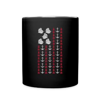 Sailing Ship American Flag 4th of July Anchor USA - Full Colour Mug - black - Front