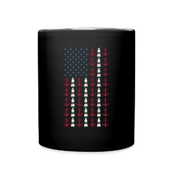 Boating American Flag 4th of July Merica USA - Full Colour Mug - black - Front