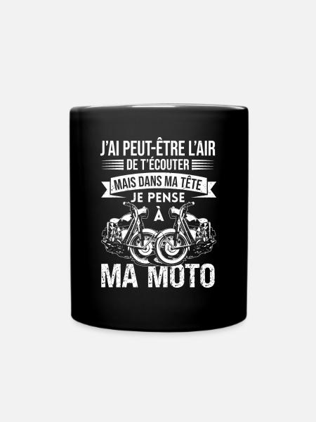 Motard Je Pense À Ma Moto Idée Cadeau Humour - Mug uni - noir