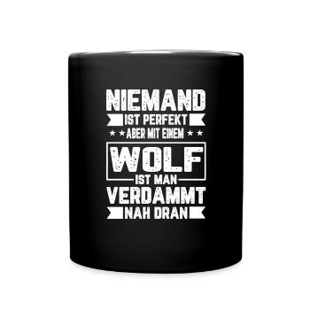 Wolf Niemand ist Perfekt Familie Geschenk - Tasse einfarbig - Schwarz - Vorne