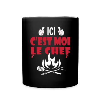 ici c est moi le chef cadeau papa barbecue - Mug uni - noir - Devant