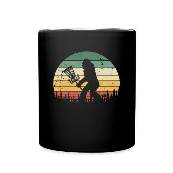 Lustige Bigfoot Disc Golf Bäume Vintage Sonnenuntergang - Tasse einfarbig - Schwarz - Vorne