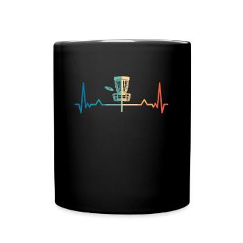 Vintage Disc Golf Herzschlag lustig - Tasse einfarbig - Schwarz - Vorne