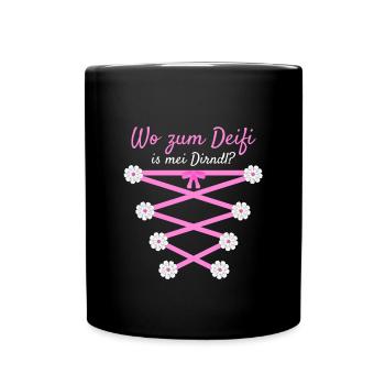 Damen Dirndl Ersatz Trachten Ersatz Bluse Kirmes - Tasse einfarbig - Schwarz - Vorne