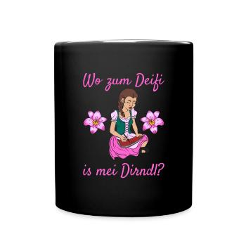 Damen Dirndl Ersatz Trachten Ersatz Bluse Kirmes - Tasse einfarbig - Schwarz - Vorne