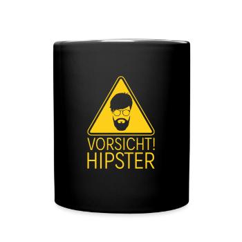 Vorsicht! Hipster - Tasse einfarbig - Schwarz - Vorne
