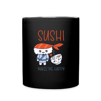 Kawaii Japanese Food Salmon Salmon Sushi Roll - Mug uni - noir - Devant
