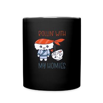 Kawaii Japanese Food Salmon Salmon Sushi Roll - Full Colour Mug - black - Front