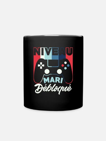 Niveau Mari Débloqué Cadeau Mariage Homme Gamer - Mug uni - noir