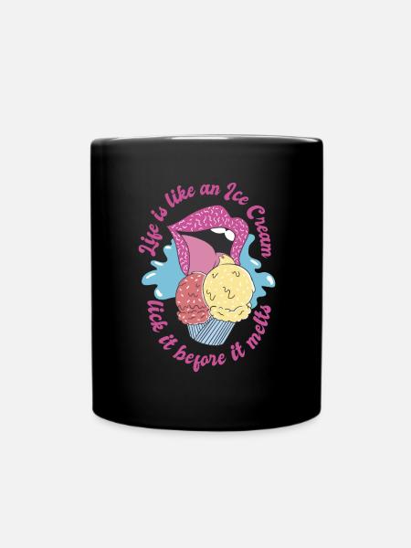 Ice cream with lips and tongue - Full Colour Mug - black