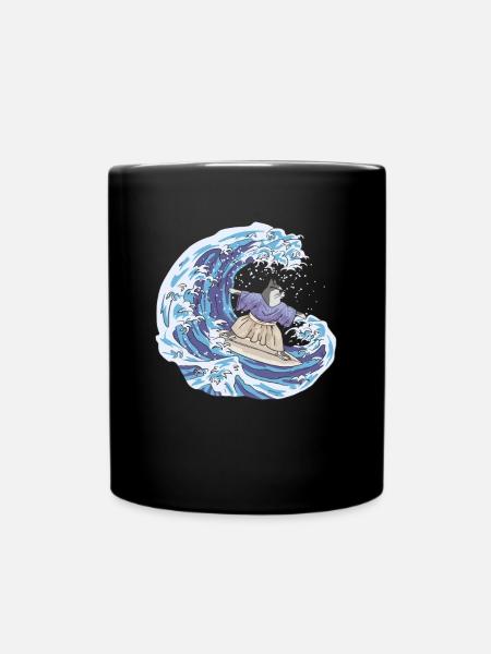 Grande Vague De Kanagawa Chat Surfeur Humour - Mug uni - noir