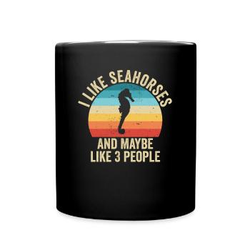 Ich liebe Seahorses Gift Funny Ocean - Tasse einfarbig - Schwarz - Vorne