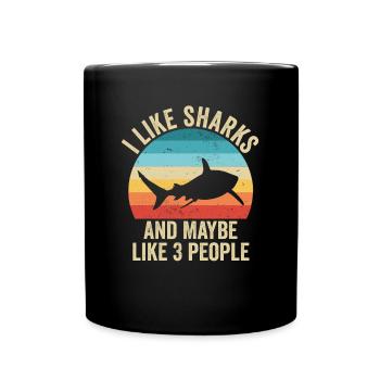 J'aime Les Requins Cadeau Drole Océan - Mug uni - noir - Devant