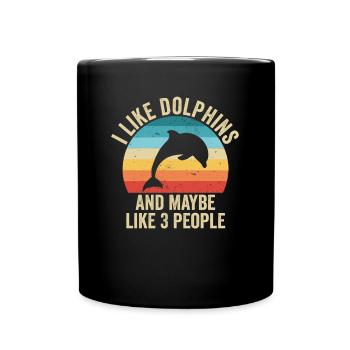 I love Dolphins Gift Funny Ocean - Full Colour Mug - black - Front
