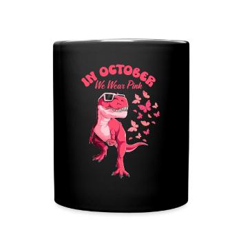 Brustkrebs Oktober Rosa Schmetterling Dinosaurier - Tasse einfarbig - Schwarz - Vorne