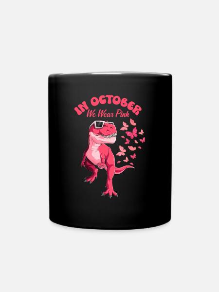 Cancer Du Sein Octobre Rose Papillon Dinosaure - Mug uni - noir