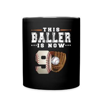 This Baller is now 9 Baseball 9. Geburtstag - Tasse einfarbig - Schwarz - Vorne