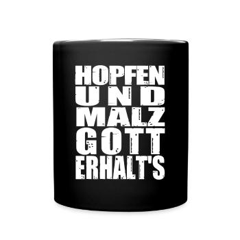 Hopfen und Malz, Gott erhalt's. Spruch Bier Lustig - Tasse einfarbig - Schwarz - Vorne