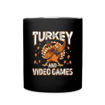 Turkey and Video Games Thanksgiving 2022 Gamer - Full Colour Mug - black - Front