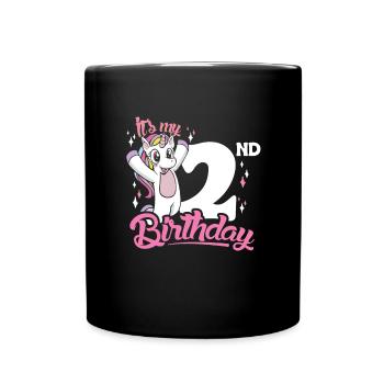 2ème anniversaire Enfants Licorne Toodler Deuxième - Mug uni - noir - Devant