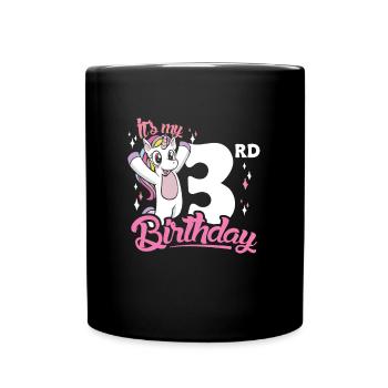 3rd Birthday Kids Unicorn Toodler Three - Full Colour Mug - black - Front