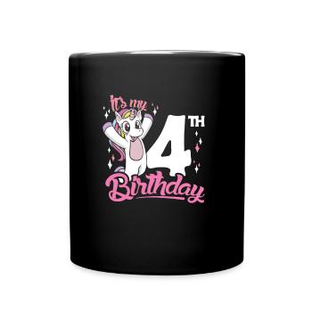 4th Birthday Kids Unicorn Toodler Four - Tasse einfarbig - Schwarz - Vorne