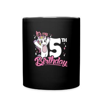 5th Birthday Kids Unicorn Toodler Five - Full Colour Mug - black - Front