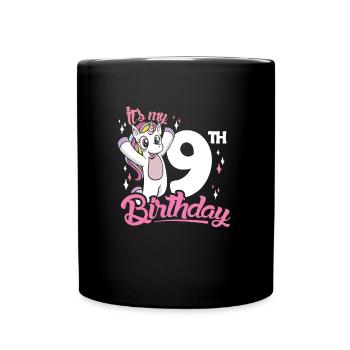 9th Birthday Kids Unicorn Nine Birthday - Full Colour Mug - black - Front