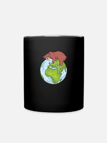 Earth Day Cute Bear loves world - Tasse einfarbig - Schwarz