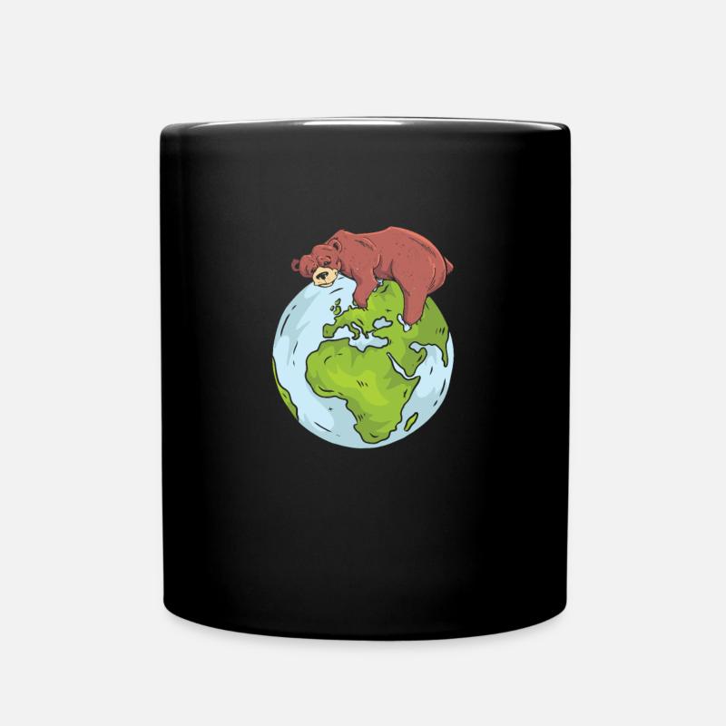 Earth Day Cute Bear loves world - Tasse einfarbig - Schwarz