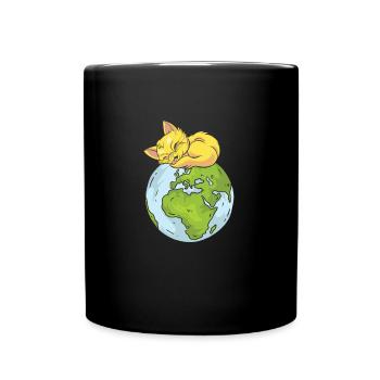Earth Day Cute Cat loves world - Tasse einfarbig - Schwarz - Vorne