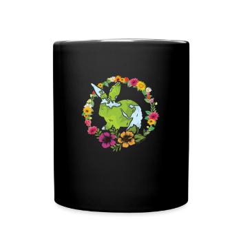 Earth Day Cute Rabbit loves Planet World - Tasse einfarbig - Schwarz - Vorne