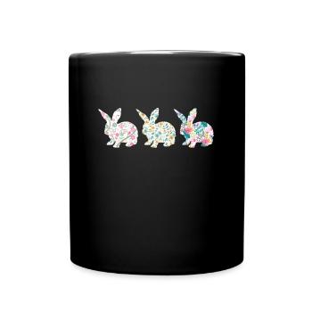 Easter Three Bunnies Rabbit Flower - Tasse einfarbig - Schwarz - Vorne