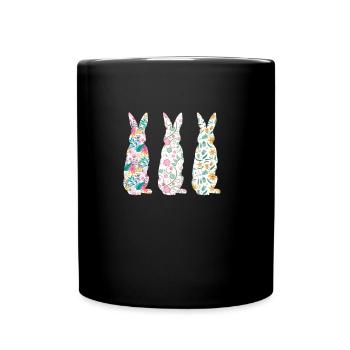 Easter Three Bunnies Rabbit Flower - Tasse einfarbig - Schwarz - Vorne