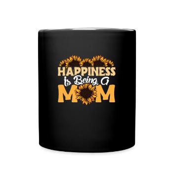 Happiness is being a Mom Mother Sunflower Flower - Full Colour Mug - black - Front