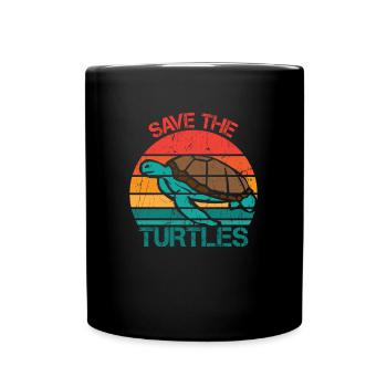 Save Turtles Retro Ocean Sun - Tasse einfarbig - Schwarz - Vorne