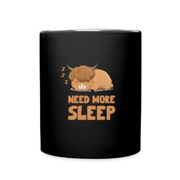 Sleeping Scottish Highland Cow Cattle Cow - Full Colour Mug - black - Front