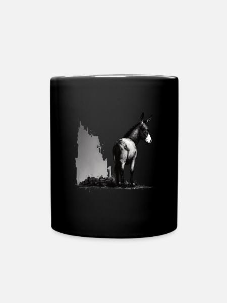 Esel Kunstvoller Schablonendruck - Tasse einfarbig - Schwarz