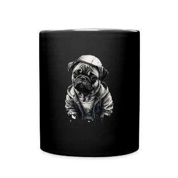 Mops-schablonen-design Weiß Und Schwarz - Tasse einfarbig - Schwarz - Vorne