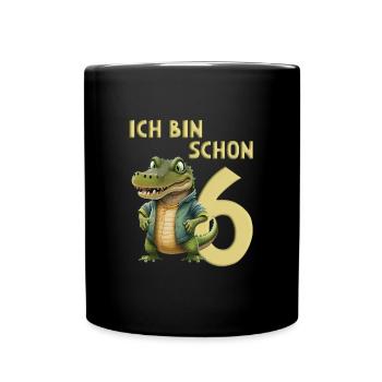 Ich Bin Schon 6 Jahre Mädchen & Jungen Krokodil - Tasse einfarbig - Schwarz - Vorne