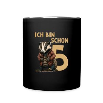 Ich Bin Schon 5 Jahre Mädchen & Jungen Dachs - Tasse einfarbig - Schwarz - Vorne